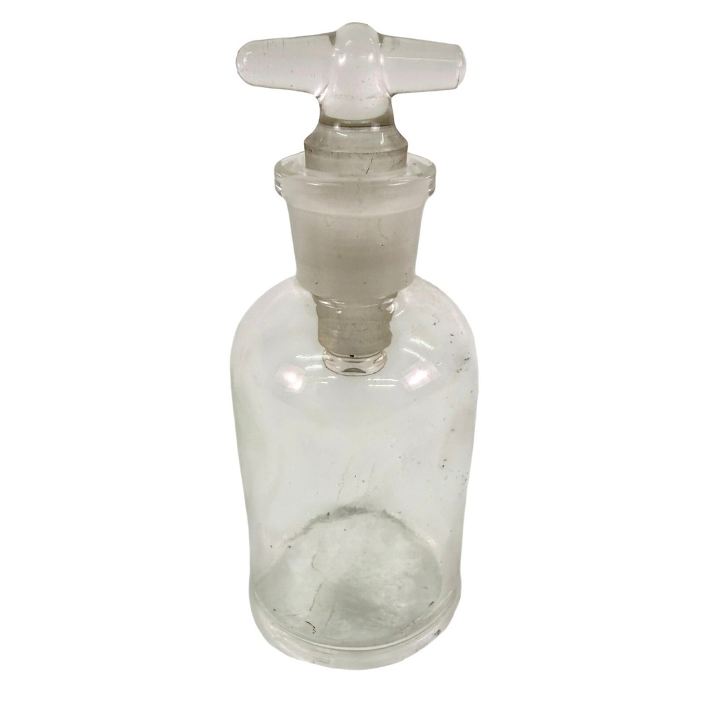 Antique Pyrex Laboratory Reagent Bottle Ground Glass Stopcock Corning USA
